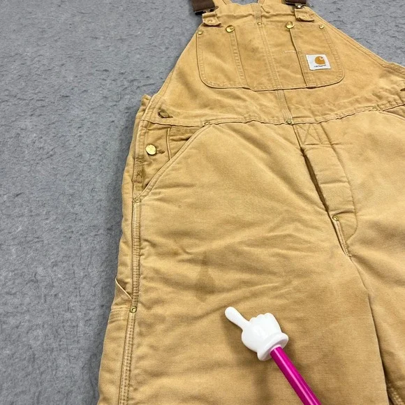 VTG Carhartt Bib Overalls Mens 36x30* Quilt Lined Double Knee Duck Canvas R03BRN